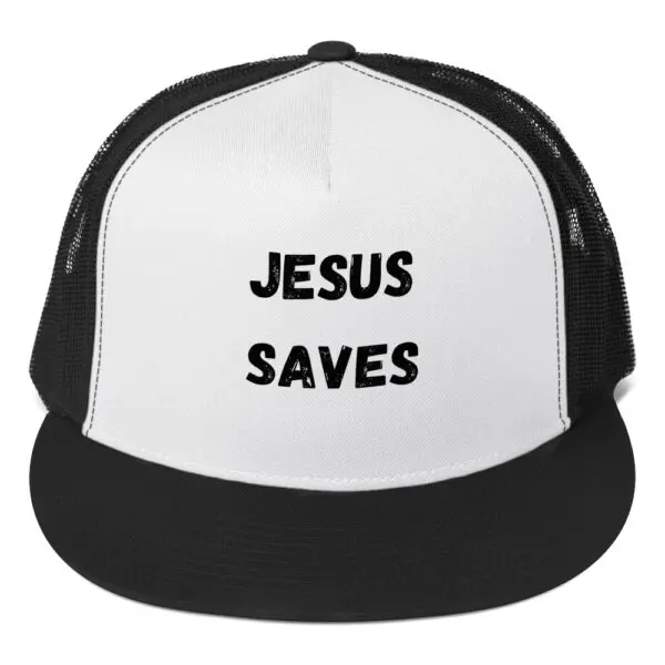 Jesus Saves Trucker hat black and white