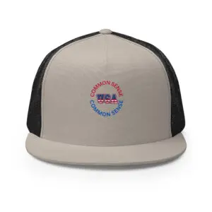 Patriotic Trucker Hat Common Sense USA silver black