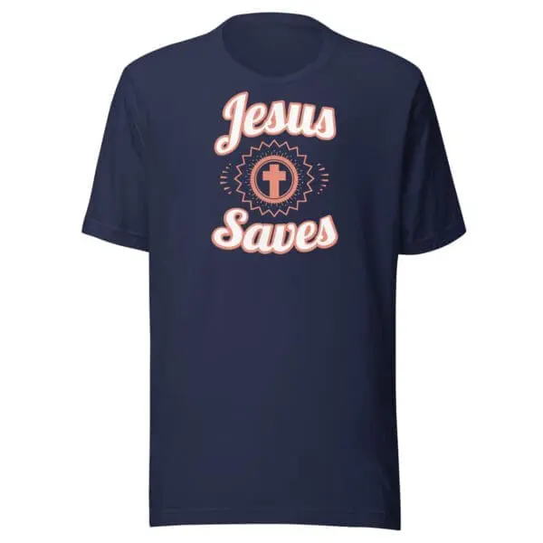 Christian T-Shirt Jesus Saves Navy