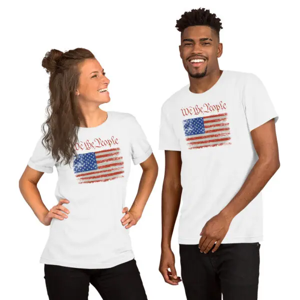 We The People American Flag T-shirt male and female model